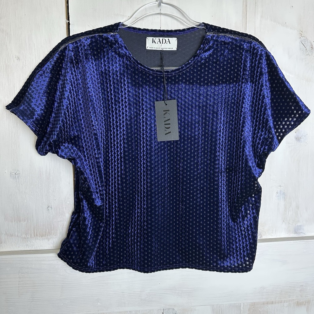 Wearkada Kada‎ The Tee Crop Top Blue Velvet Cutout Size L NWT Sustainable Women